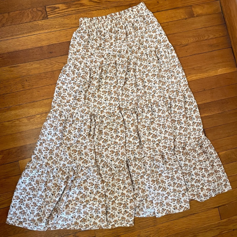 Floral Maxi Skirt in Brown and White